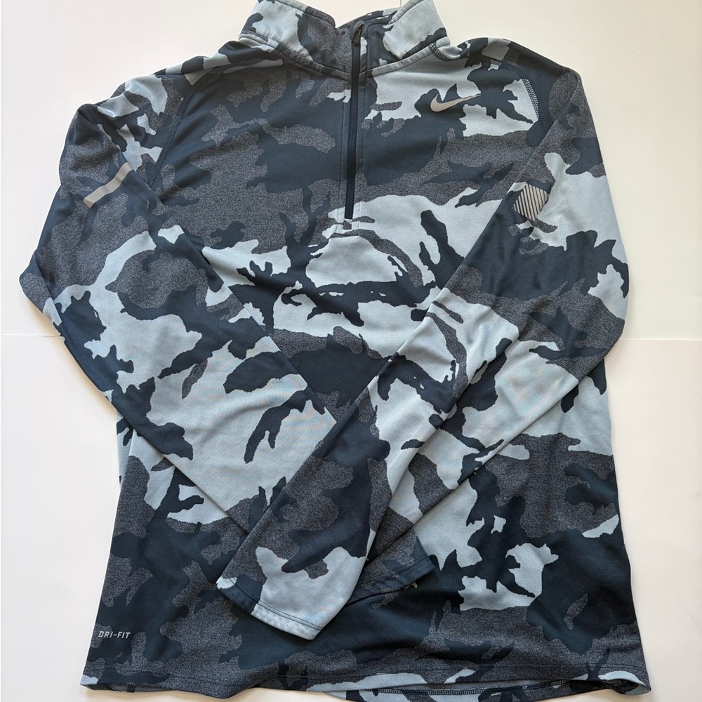 Nike Dri Fit Camo 1/4 Zip Pullover Womens Large Gray Athletic Top